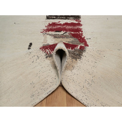 Modern and Contemporary Wool Hand Knotted Rug Ivory 8.2x10.0 -O091344