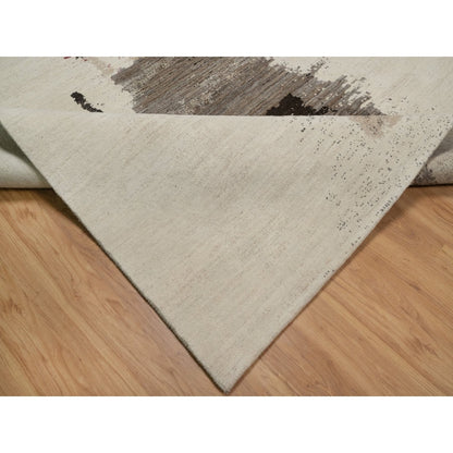 Modern and Contemporary Wool Hand Knotted Rug Ivory 8.2x10.0 -O091344