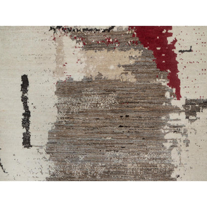 Modern and Contemporary Wool Hand Knotted Rug Ivory 8.2x10.0 -O091344