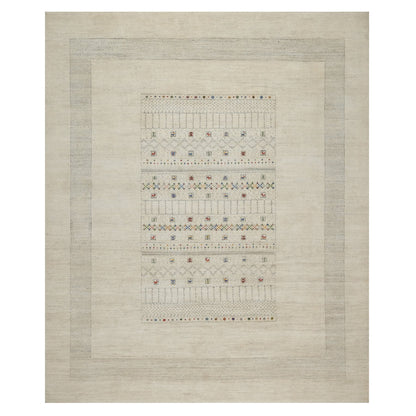 Modern and Contemporary Wool Hand Knotted Rug Ivory 8.1x10.0 -O091345