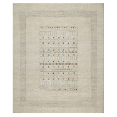 Modern and Contemporary Wool Hand Knotted Rug Ivory 8.1x10.0 -O091345