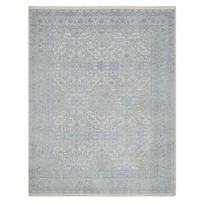 Fine Oriental Wool & Silk Hand Knotted Rug Ivory 8.0x10.2 -O091352