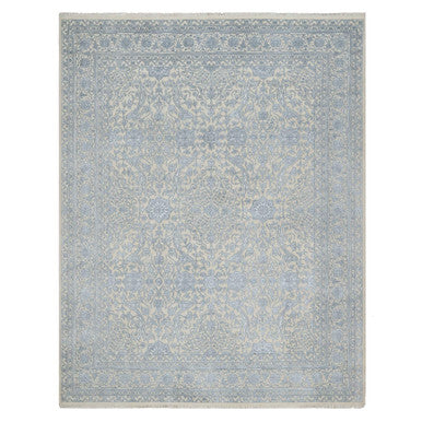 Fine Oriental Wool & Silk Hand Knotted Rug Ivory 8.0x10.2 -O091352