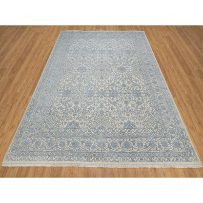 Fine Oriental Wool & Silk Hand Knotted Rug Ivory 8.0x10.2 -O091352