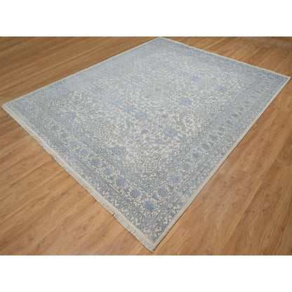 Fine Oriental Wool & Silk Hand Knotted Rug Ivory 8.0x10.2 -O091352
