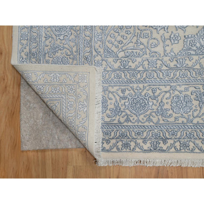 Fine Oriental Wool & Silk Hand Knotted Rug Ivory 8.0x10.2 -O091352
