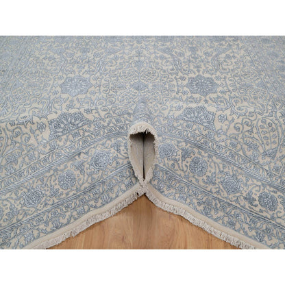 Fine Oriental Wool & Silk Hand Knotted Rug Ivory 8.0x10.2 -O091352