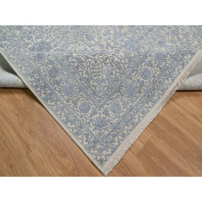 Fine Oriental Wool & Silk Hand Knotted Rug Ivory 8.0x10.2 -O091352