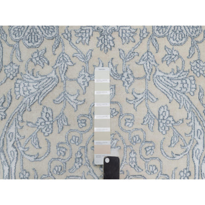 Fine Oriental Wool & Silk Hand Knotted Rug Ivory 8.0x10.2 -O091352