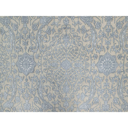 Fine Oriental Wool & Silk Hand Knotted Rug Ivory 8.0x10.2 -O091352