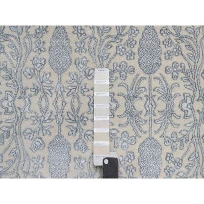 Fine Oriental Wool & Silk Hand Knotted Rug Ivory 8.11x12.1 -O091353