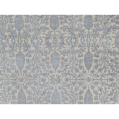 Fine Oriental Wool & Silk Hand Knotted Rug Ivory 8.11x12.1 -O091353