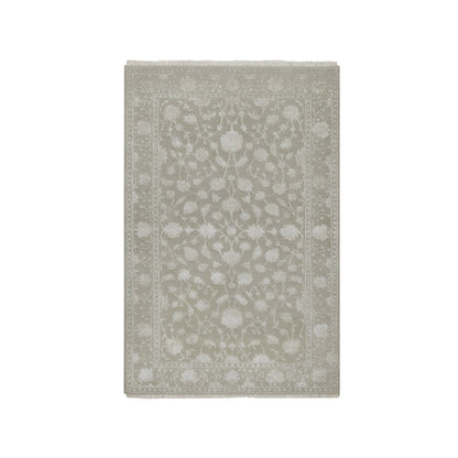 Fine Oriental Wool & Silk Hand Knotted Rug Grey 3.1x5.0 -O091354