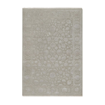 Fine Oriental Wool & Silk Hand Knotted Rug Grey 4.9x6.10 -O091356