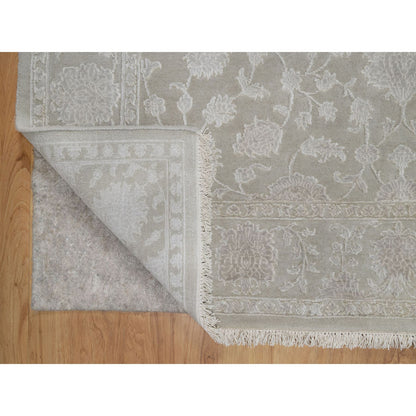 Fine Oriental Wool & Silk Hand Knotted Rug Grey 4.9x6.10 -O091356