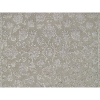 Fine Oriental Wool & Silk Hand Knotted Rug Grey 4.9x6.10 -O091356