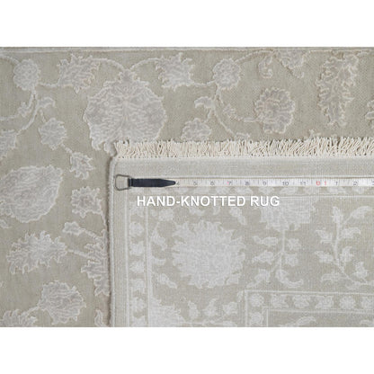 Fine Oriental Wool & Silk Hand Knotted Rug Grey 4.9x6.10 -O091356