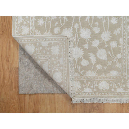 Fine Oriental Wool & Silk Hand Knotted Rug Brown 2.8x10.3 -O091357