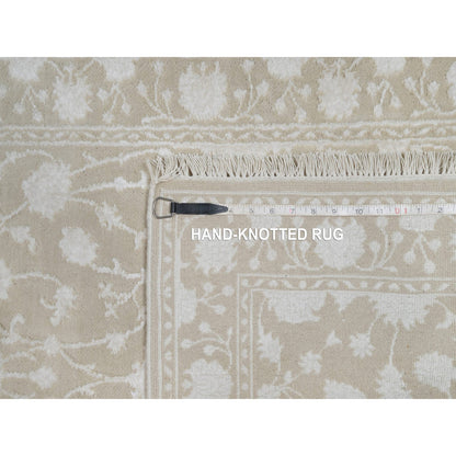 Fine Oriental Wool & Silk Hand Knotted Rug Brown 2.8x10.3 -O091357
