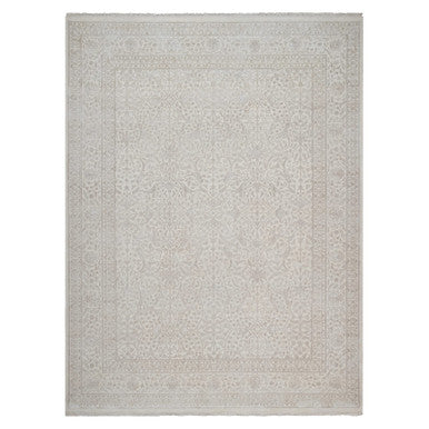 Fine Oriental Wool & Silk Hand Knotted Rug Ivory 9.1x12.1 -O091365