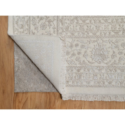 Fine Oriental Wool & Silk Hand Knotted Rug Ivory 9.1x12.1 -O091365