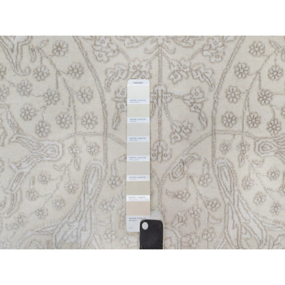 Fine Oriental Wool & Silk Hand Knotted Rug Ivory 9.1x12.1 -O091365