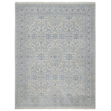 Fine Oriental Wool & Silk Hand Knotted Rug Ivory 7.9x10.2 -O091366