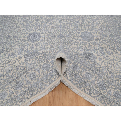 Fine Oriental Wool & Silk Hand Knotted Rug Ivory 7.9x10.2 -O091366