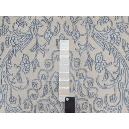 Fine Oriental Wool & Silk Hand Knotted Rug Ivory 7.9x10.2 -O091366