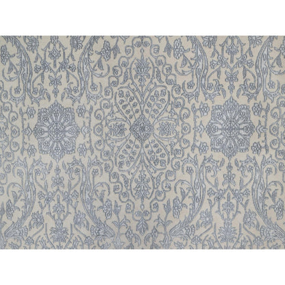 Fine Oriental Wool & Silk Hand Knotted Rug Ivory 7.9x10.2 -O091366