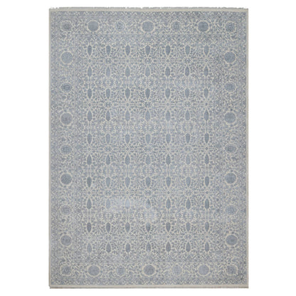 Fine Oriental Wool & Silk Hand Knotted Rug Ivory 8.8x12.1 -O091367