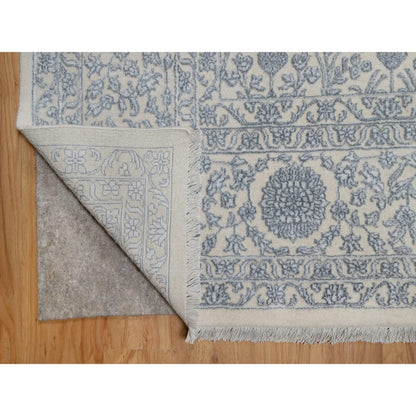 Fine Oriental Wool & Silk Hand Knotted Rug Ivory 8.8x12.1 -O091367