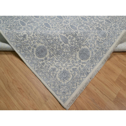 Fine Oriental Wool & Silk Hand Knotted Rug Ivory 8.8x12.1 -O091367