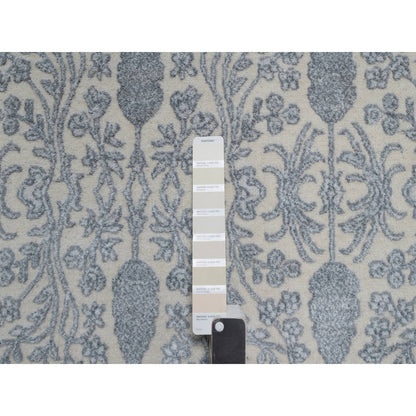 Fine Oriental Wool & Silk Hand Knotted Rug Ivory 8.8x12.1 -O091367