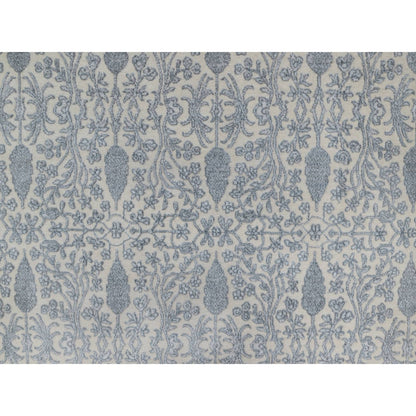 Fine Oriental Wool & Silk Hand Knotted Rug Ivory 8.8x12.1 -O091367