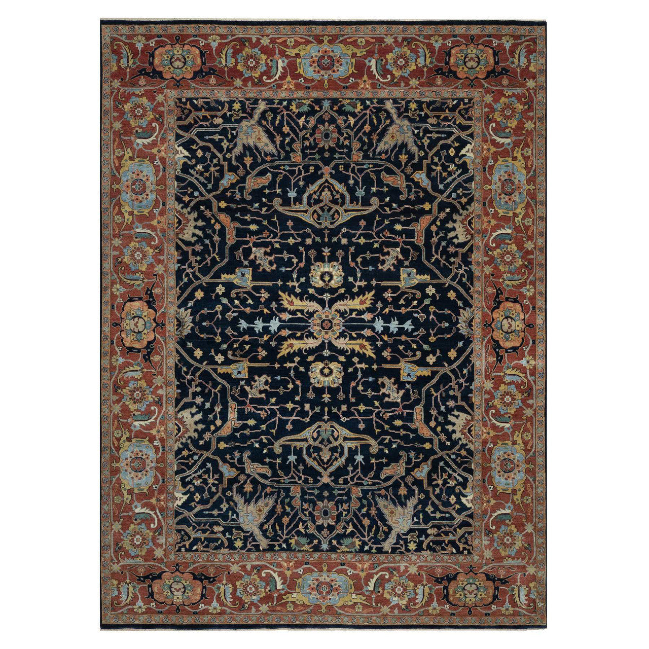 Heriz Wool Hand Knotted Rug Blue 8.11x12.2 -O091385
