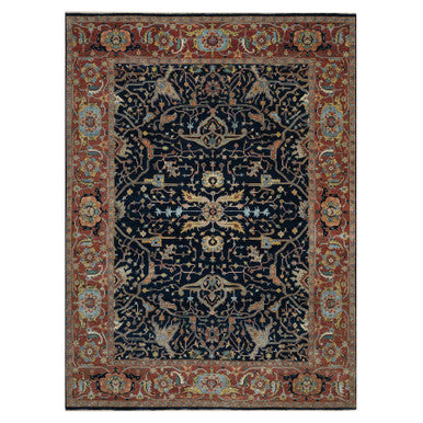 Heriz Wool Hand Knotted Rug Blue 8.11x12.2 -O091385