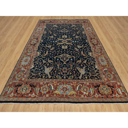 Heriz Wool Hand Knotted Rug Blue 8.11x12.2 -O091385