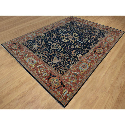 Heriz Wool Hand Knotted Rug Blue 8.11x12.2 -O091385