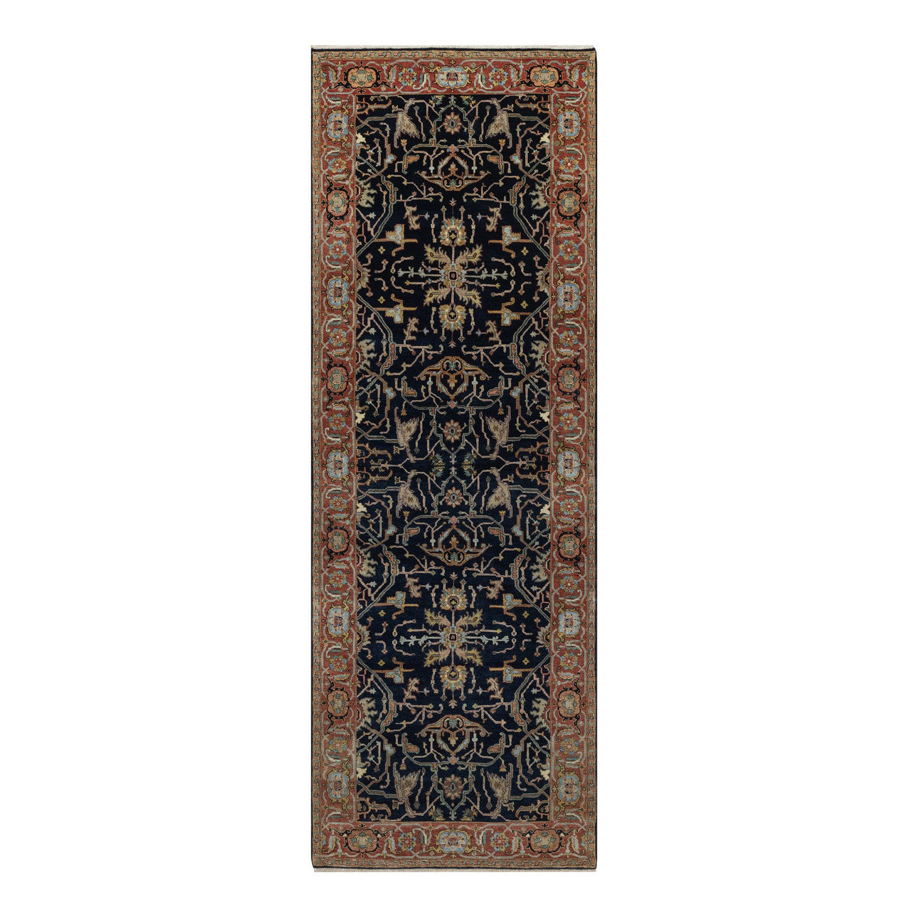 Heriz Wool Hand Knotted Rug Blue 4.2x12.2 -O091386