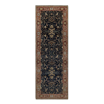 Heriz Wool Hand Knotted Rug Blue 4.2x12.2 -O091386