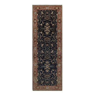 Heriz Wool Hand Knotted Rug Blue 4.2x12.2 -O091386