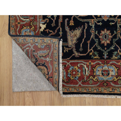 Heriz Wool Hand Knotted Rug Blue 4.2x12.2 -O091386