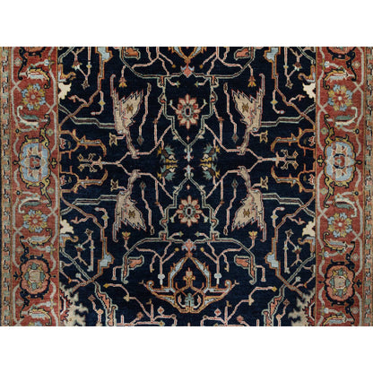 Heriz Wool Hand Knotted Rug Blue 4.2x12.2 -O091386