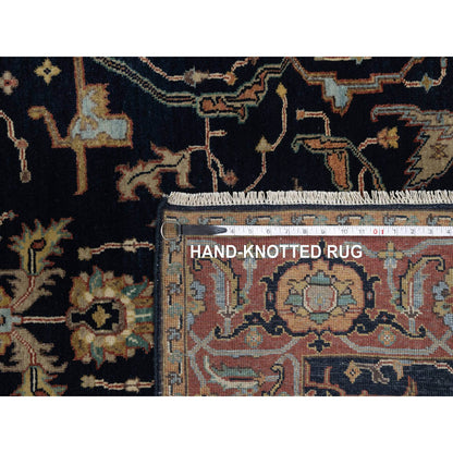 Heriz Wool Hand Knotted Rug Blue 4.2x12.2 -O091386