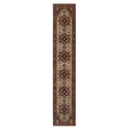 Heriz Wool Hand Knotted Rug Ivory 2.8x14.3 -O091388