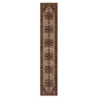 Heriz Wool Hand Knotted Rug Ivory 2.8x14.3 -O091388