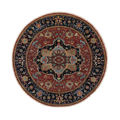 Heriz Wool Hand Knotted Rug Red 6.2x6.2 -O091392