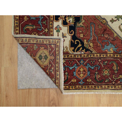 Heriz Wool Hand Knotted Rug Ivory 6.2x9.1 -O091394