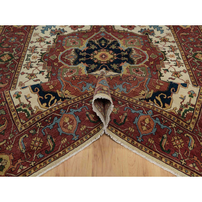 Heriz Wool Hand Knotted Rug Ivory 6.2x9.1 -O091394